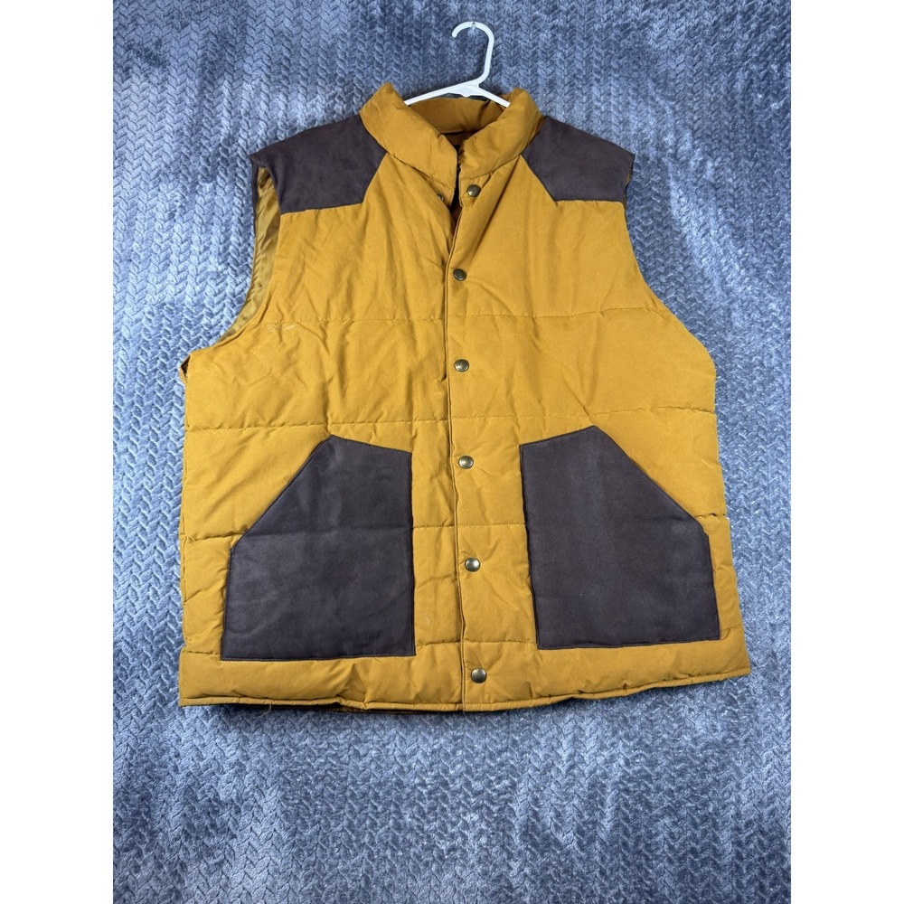 Banana Republic Puffer Vest Mens Large Ochre Brown Snap Front Mock Neck Western